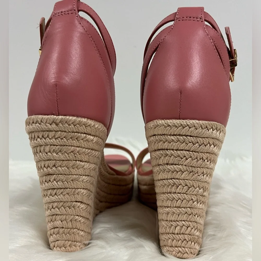 Michael Kors Kimberly Leather Platform Espadrille Wedges In Coral Size 10 NWOB